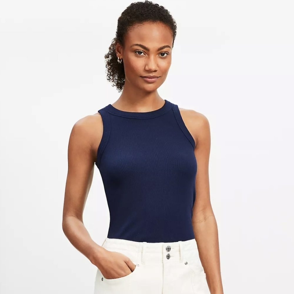 LOFT Dark Blue Ribbed Tank Top
